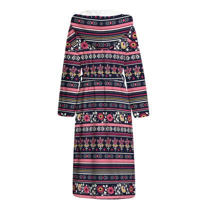 Floral Ethnic Pattern Print Hooded Bathrobe