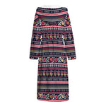 Floral Ethnic Pattern Print Hooded Bathrobe