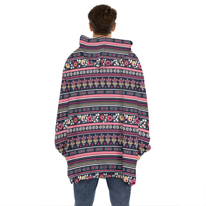 Floral Ethnic Pattern Print Hoodie Blanket