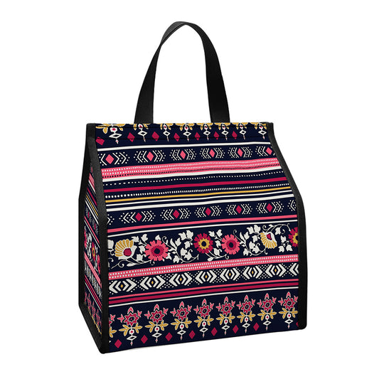 Floral Ethnic Pattern Print Insulated Lunch Tote