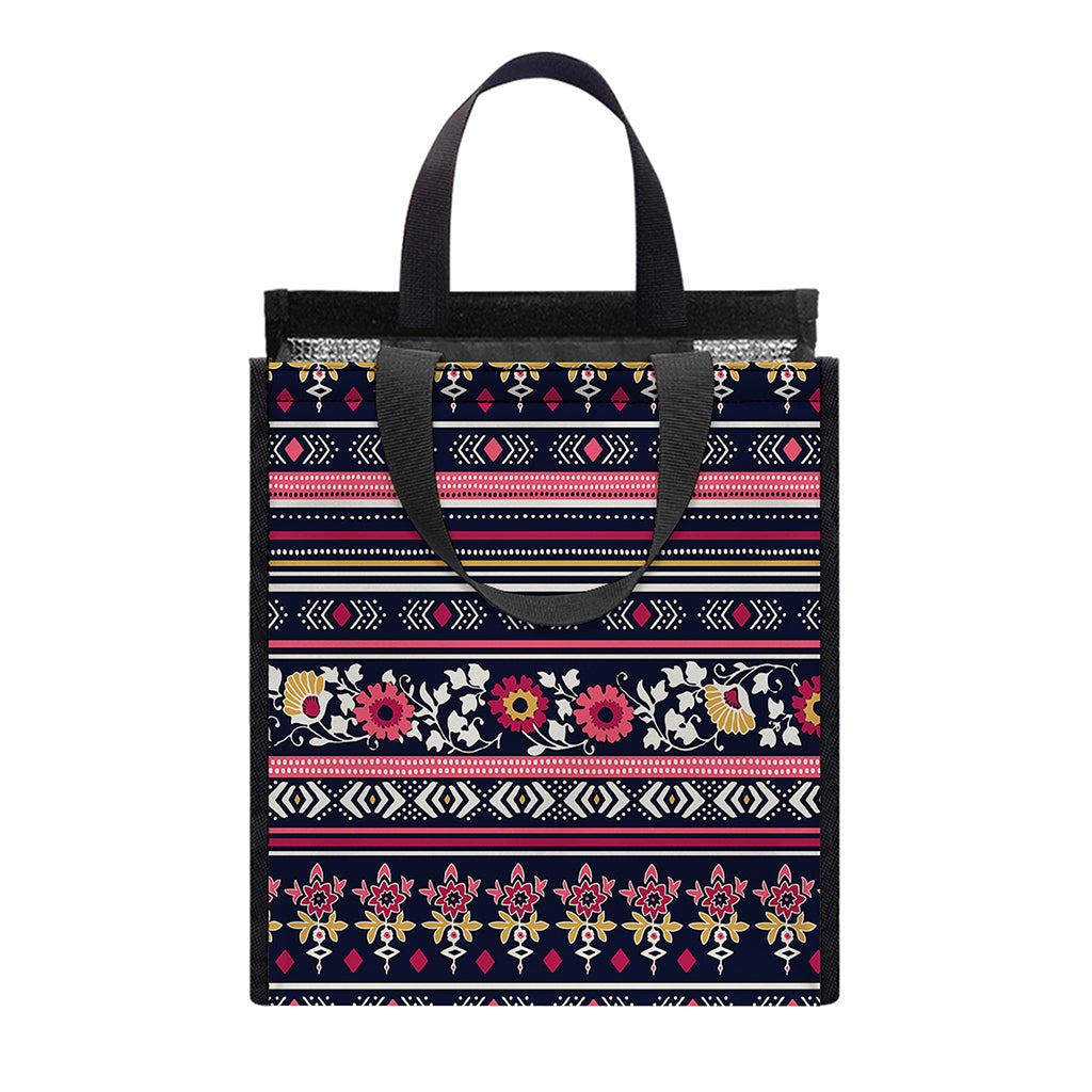 Floral Ethnic Pattern Print Insulated Lunch Tote