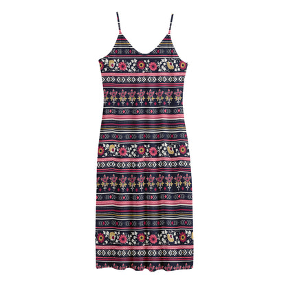 Floral Ethnic Pattern Print Jersey Midi Cami Dress