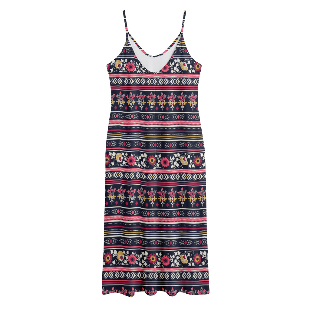 Floral Ethnic Pattern Print Jersey Midi Cami Dress
