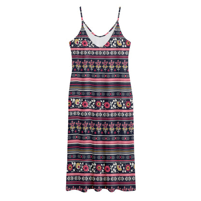 Floral Ethnic Pattern Print Jersey Midi Cami Dress