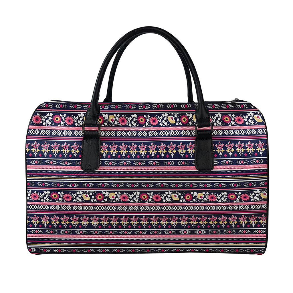 Floral Ethnic Pattern Print Leather Duffle Bag