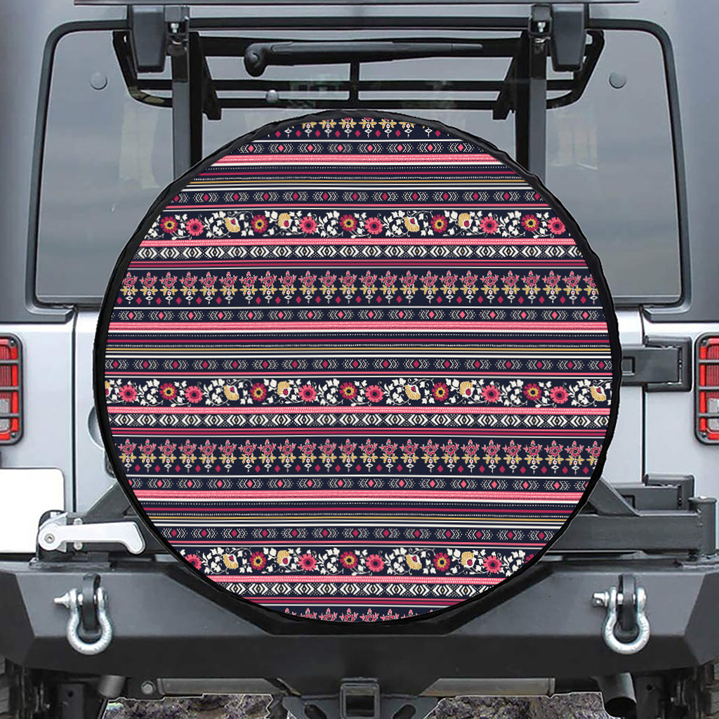 Floral Ethnic Pattern Print Leather Spare Tire Cover