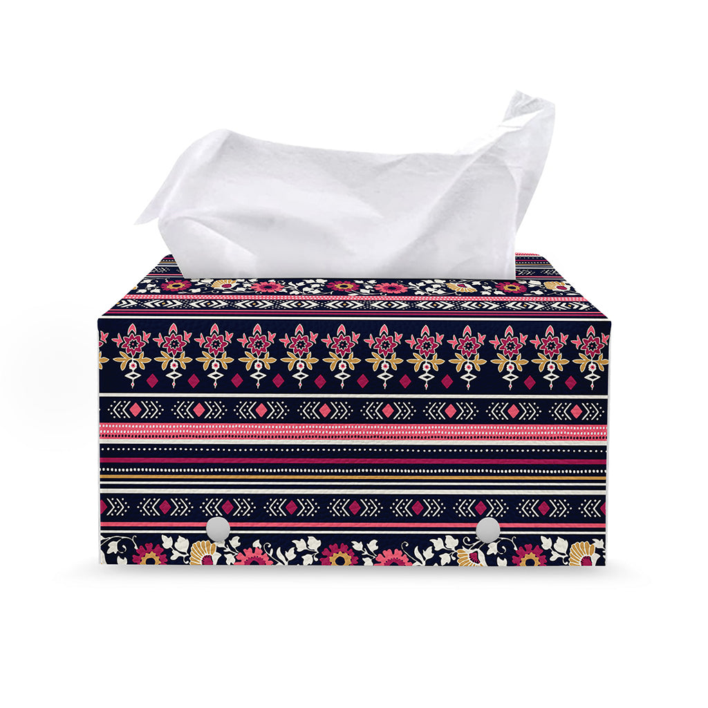 Floral Ethnic Pattern Print Leather Tissue Box Cover