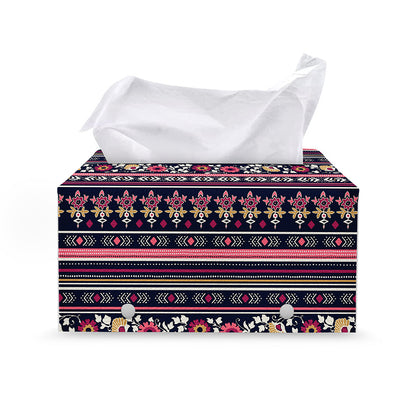 Floral Ethnic Pattern Print Leather Tissue Box Cover