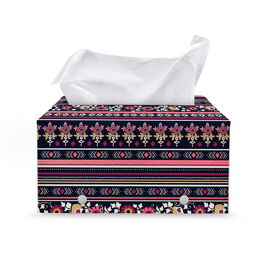 Floral Ethnic Pattern Print Leather Tissue Box Cover
