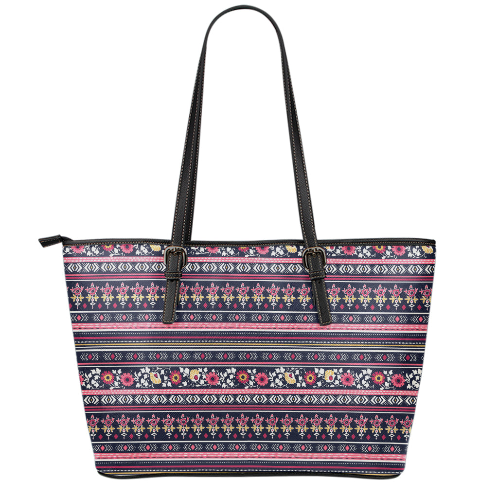 Floral Ethnic Pattern Print Leather Tote Bag