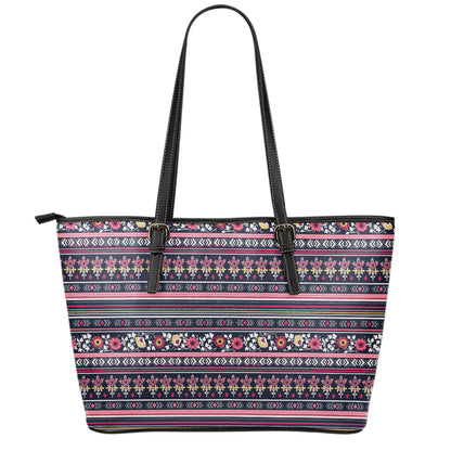 Floral Ethnic Pattern Print Leather Tote Bag