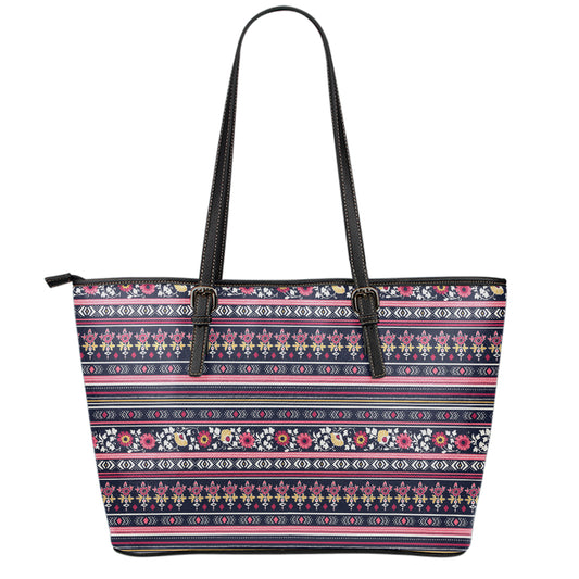 Floral Ethnic Pattern Print Leather Tote Bag