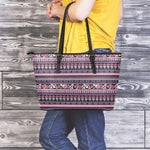 Floral Ethnic Pattern Print Leather Tote Bag