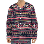 Floral Ethnic Pattern Print Long Sleeve Baseball Jersey