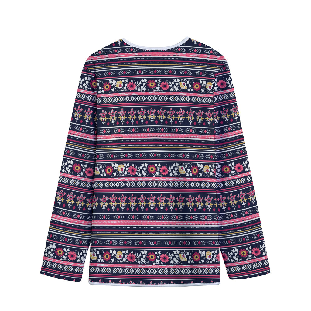 Floral Ethnic Pattern Print Long Sleeve Short Coat