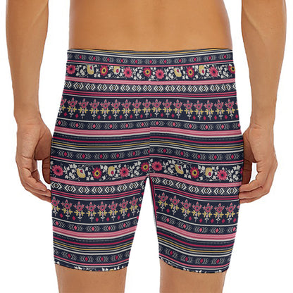 Floral Ethnic Pattern Print Men's Long Boxer Briefs