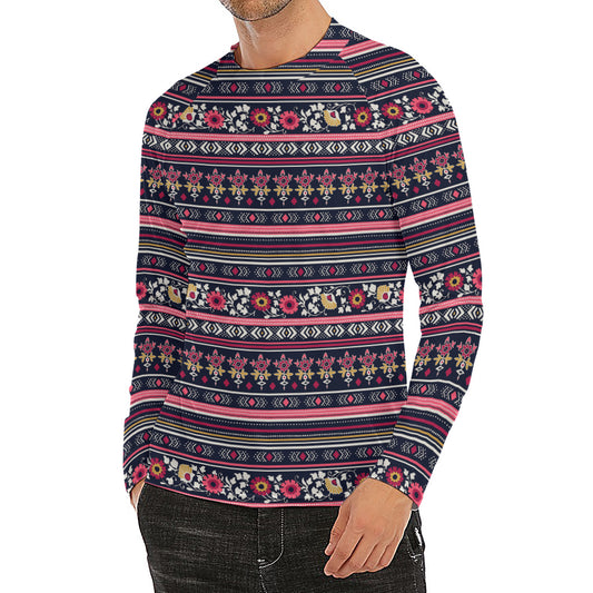 Floral Ethnic Pattern Print Men's Long Sleeve Rash Guard