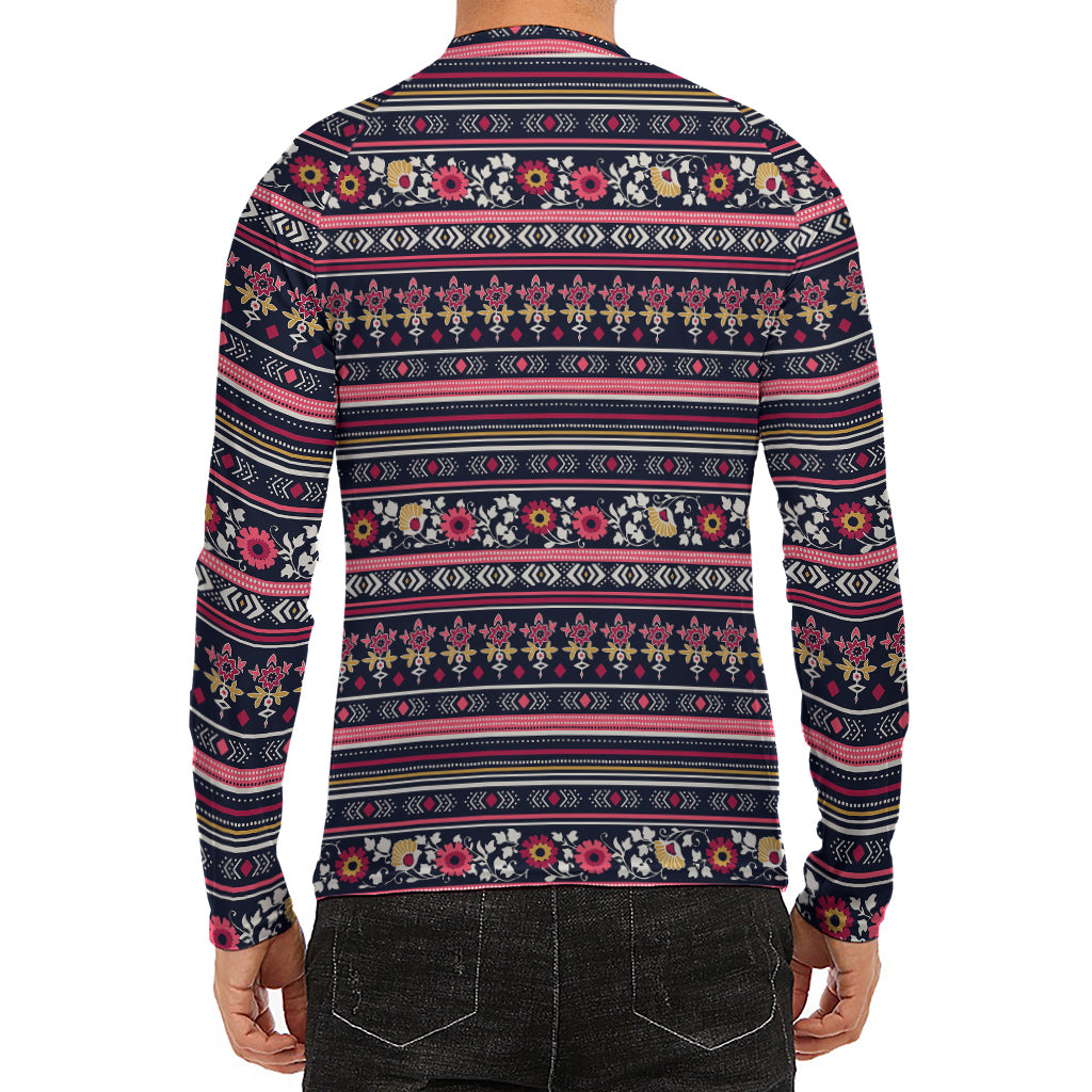Floral Ethnic Pattern Print Men's Long Sleeve Rash Guard