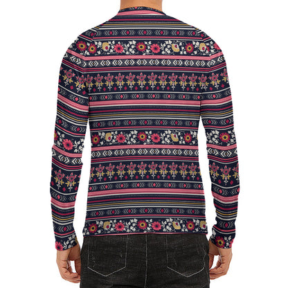 Floral Ethnic Pattern Print Men's Long Sleeve Rash Guard