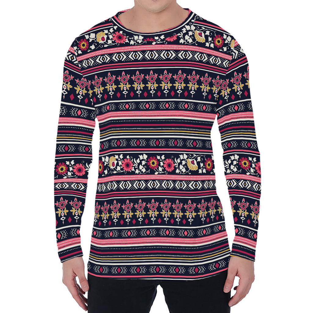 Floral Ethnic Pattern Print Men's Long Sleeve T-Shirt
