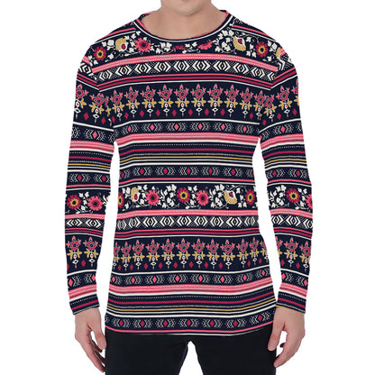 Floral Ethnic Pattern Print Men's Long Sleeve T-Shirt