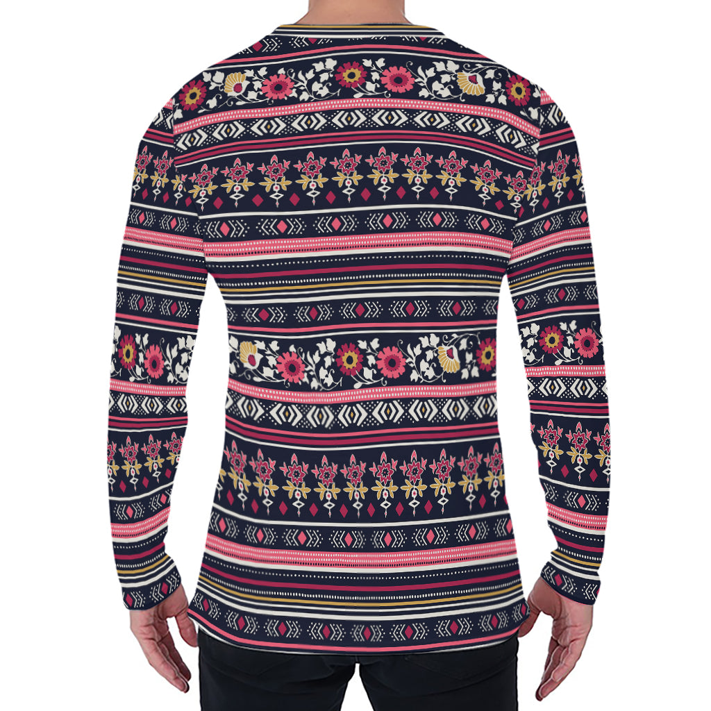 Floral Ethnic Pattern Print Men's Long Sleeve T-Shirt