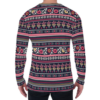 Floral Ethnic Pattern Print Men's Long Sleeve T-Shirt