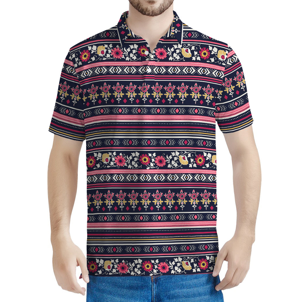 Floral Ethnic Pattern Print Men's Polo Shirt