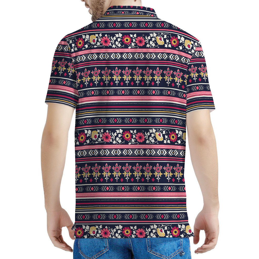 Floral Ethnic Pattern Print Men's Polo Shirt