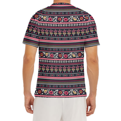 Floral Ethnic Pattern Print Men's Short Sleeve Rash Guard
