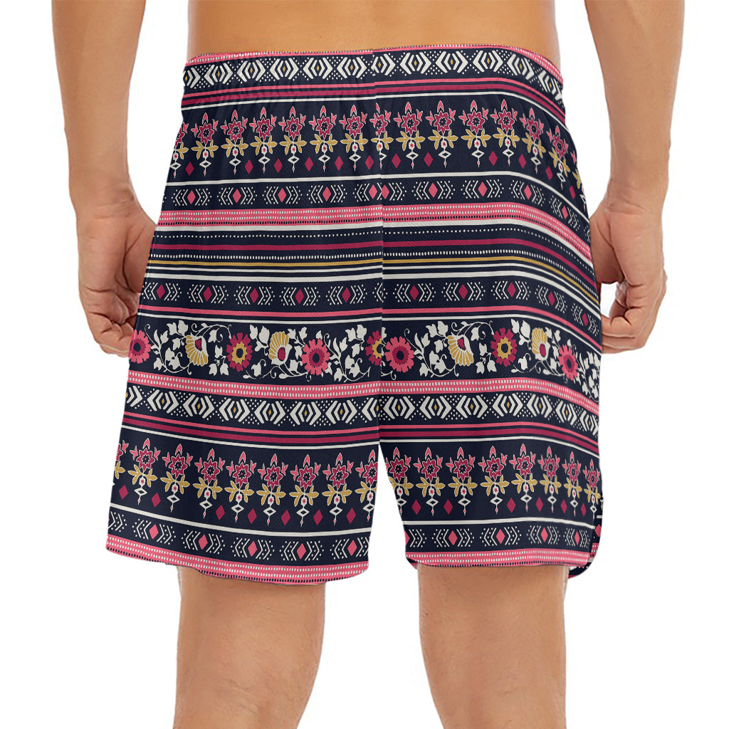 Floral Ethnic Pattern Print Men's Split Running Shorts