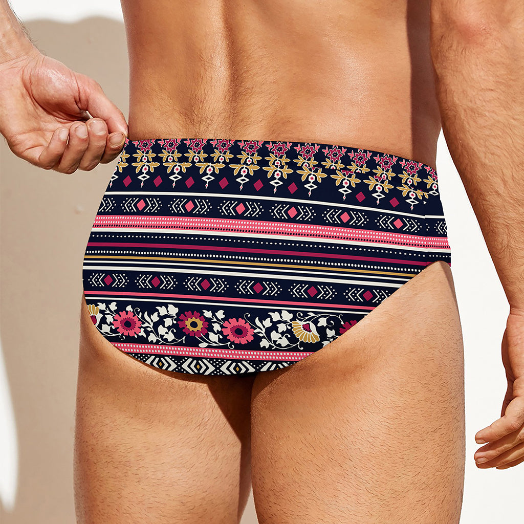 Floral Ethnic Pattern Print Men's Swim Briefs