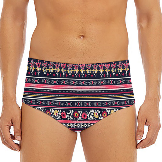 Floral Ethnic Pattern Print Men's Triangle Swim Briefs
