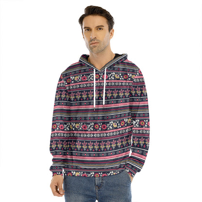 Floral Ethnic Pattern Print Men's Velvet Pullover Hoodie