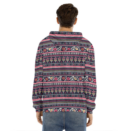 Floral Ethnic Pattern Print Men's Velvet Pullover Hoodie