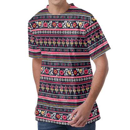 Floral Ethnic Pattern Print Men's Velvet T-Shirt
