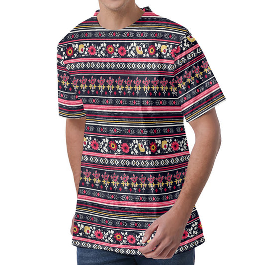 Floral Ethnic Pattern Print Men's Velvet T-Shirt
