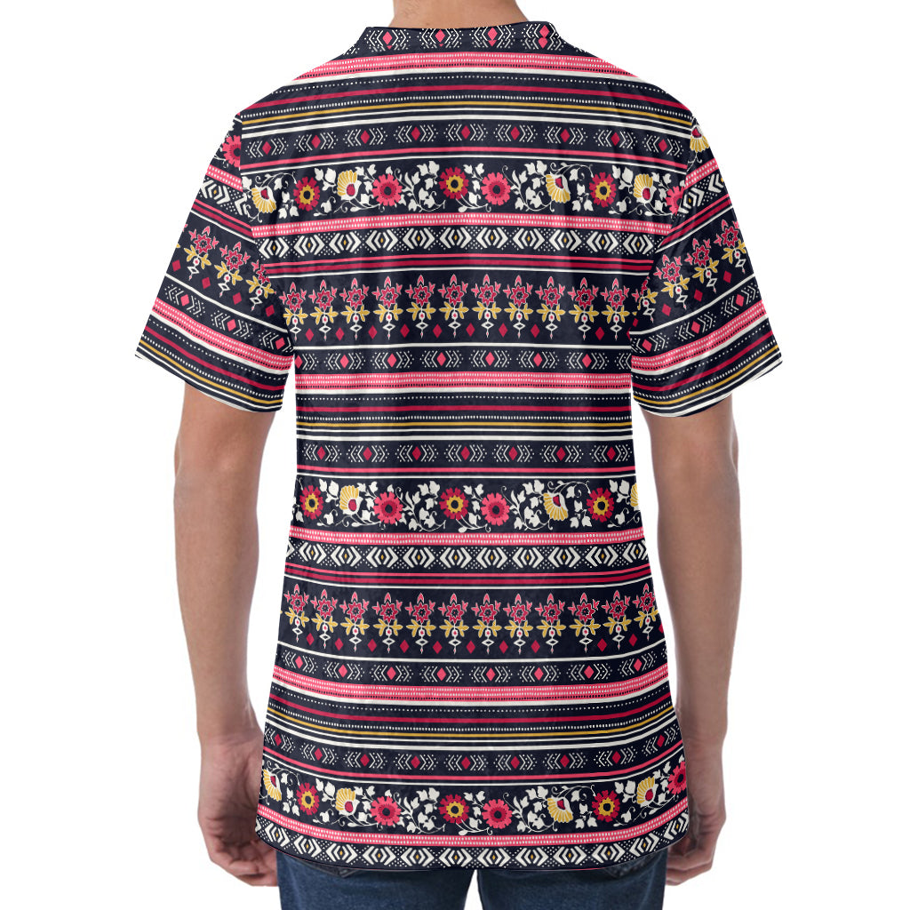 Floral Ethnic Pattern Print Men's Velvet T-Shirt