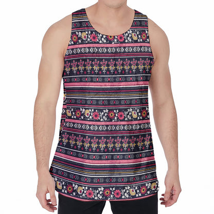 Floral Ethnic Pattern Print Men's Velvet Tank Top