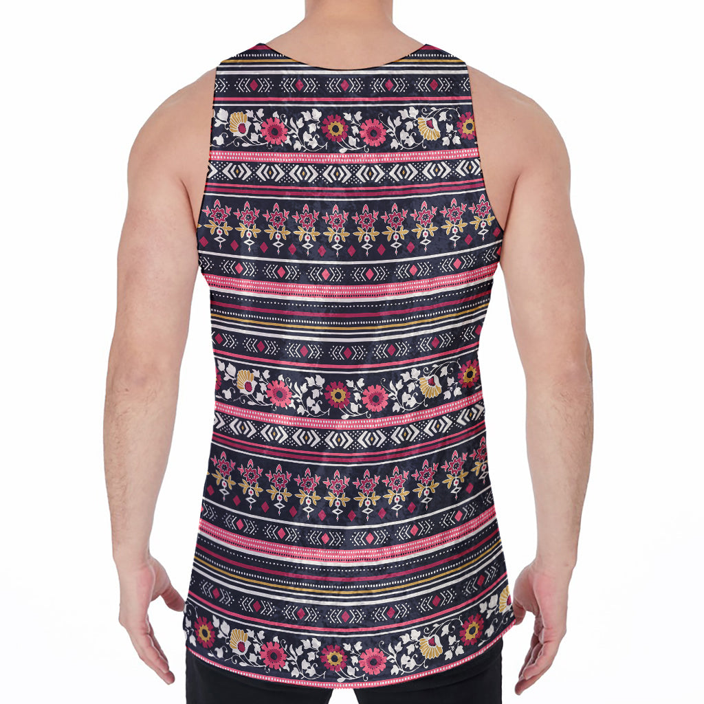 Floral Ethnic Pattern Print Men's Velvet Tank Top