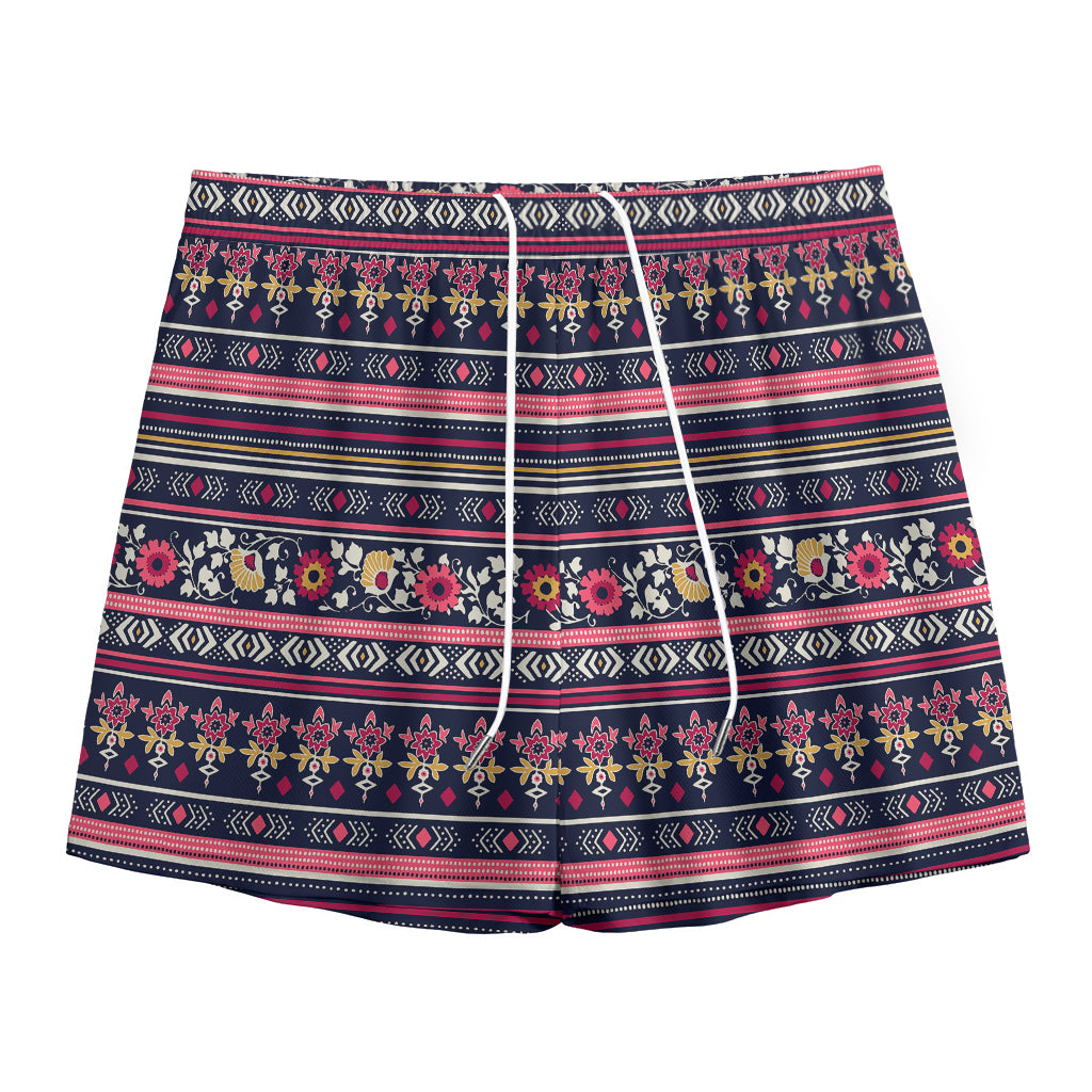 Floral Ethnic Pattern Print Mesh Shorts