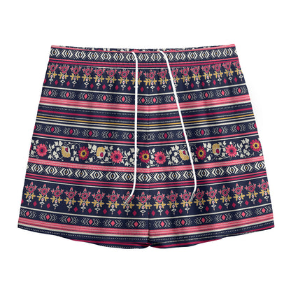 Floral Ethnic Pattern Print Mesh Shorts