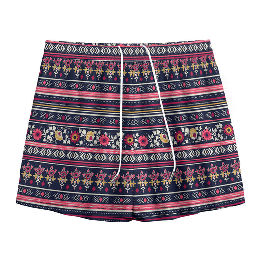Floral Ethnic Pattern Print Mesh Shorts