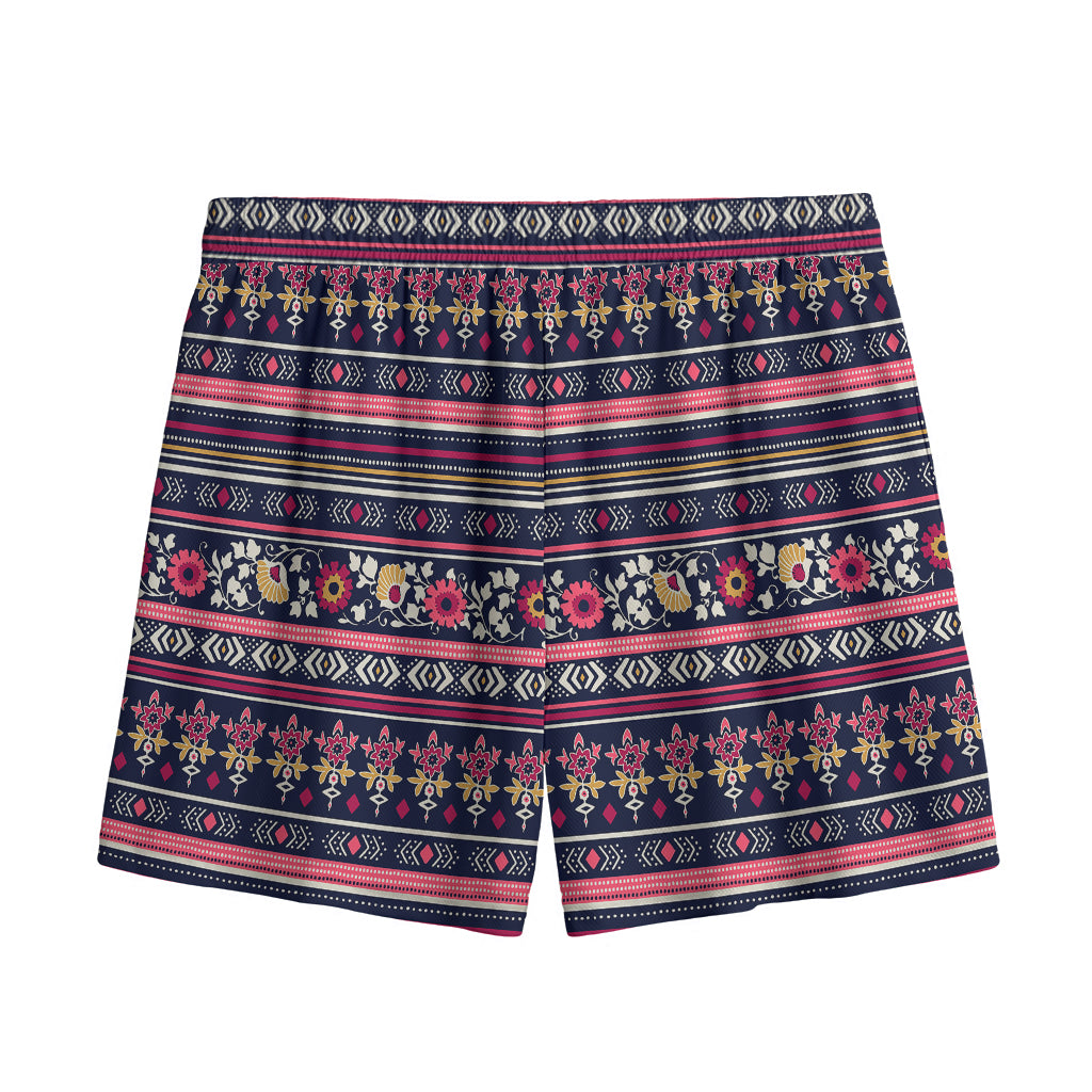 Floral Ethnic Pattern Print Mesh Shorts