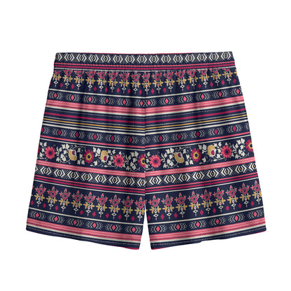 Floral Ethnic Pattern Print Mesh Shorts