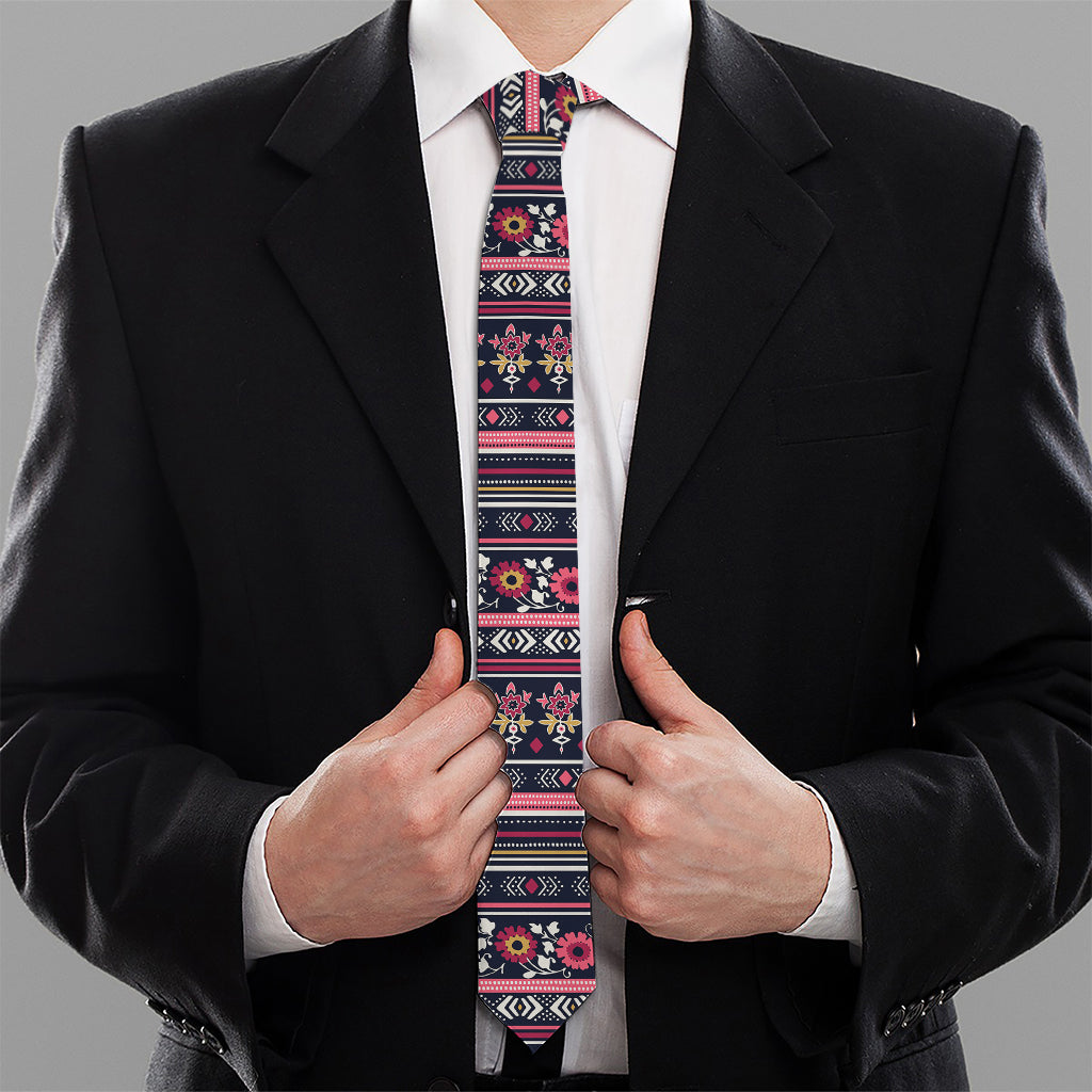 Floral Ethnic Pattern Print Necktie