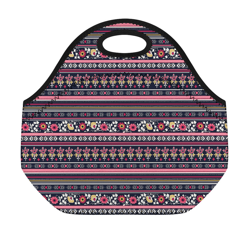 Floral Ethnic Pattern Print Neoprene Lunch Bag