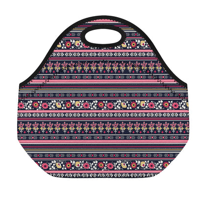 Floral Ethnic Pattern Print Neoprene Lunch Bag
