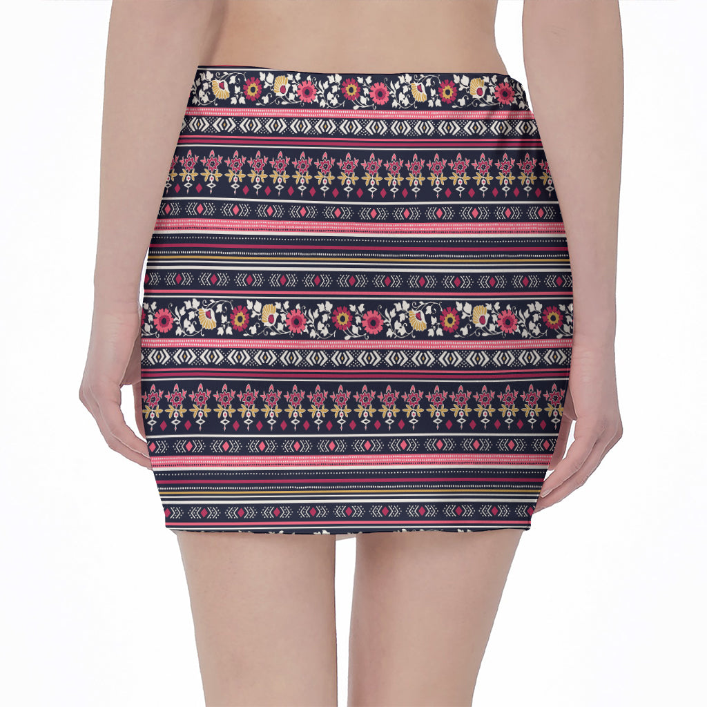 Floral Ethnic Pattern Print Pencil Mini Skirt