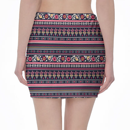 Floral Ethnic Pattern Print Pencil Mini Skirt